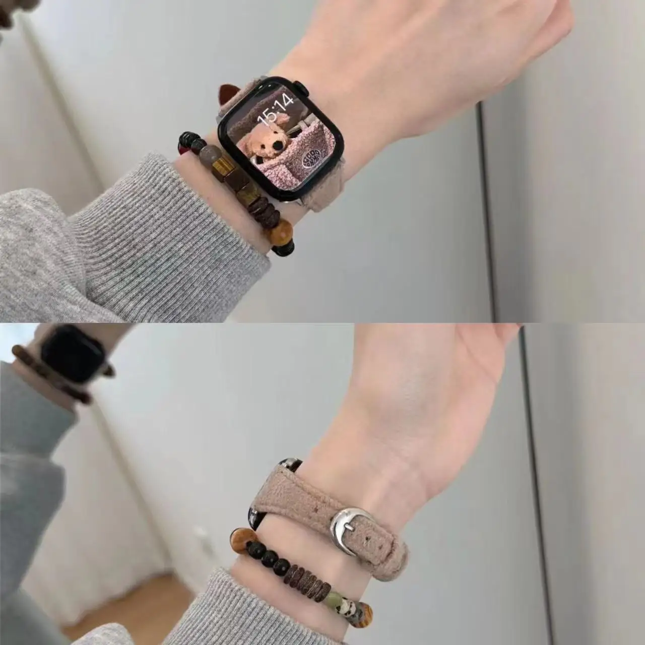 

Fashion Suede Loop Strap For Apple Watch Band 38mm 44mm 42mm Series 8 7 6 5 4 SE 45mm 49mm Winter Horseshoe buckle Woolen strap