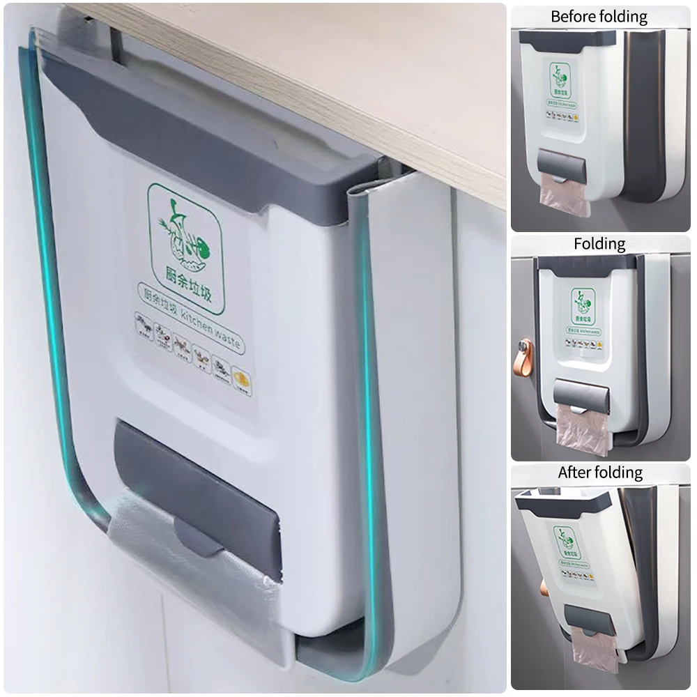 Trash Can Kitchen Wall-mounted Folding Household Cabinet Hanging Storage Creative Classification