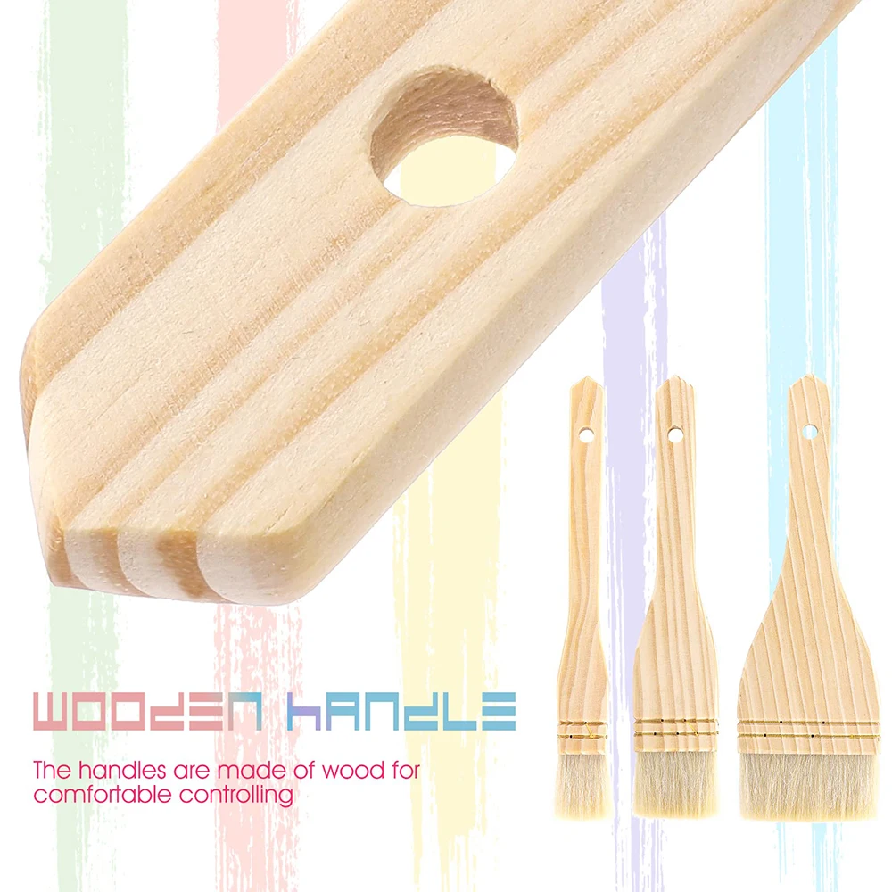 3pcs Flat Hake Paint Brushes Artist Painting Brushes Sheep Hair Bristles Wash Brush for Watercolor Wash Ceramic Pottery Painting 4