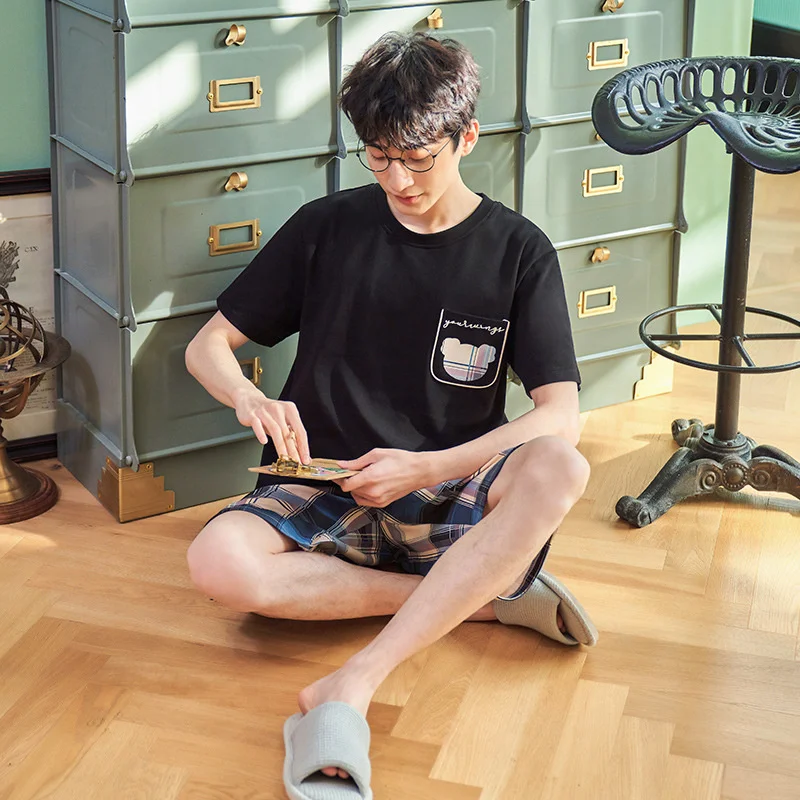 2022 New Men's Straw Pure Cotton Short Sleeved Shorts Run!  Summary  Version Leisure Loose Large Size Home Clothes Suit