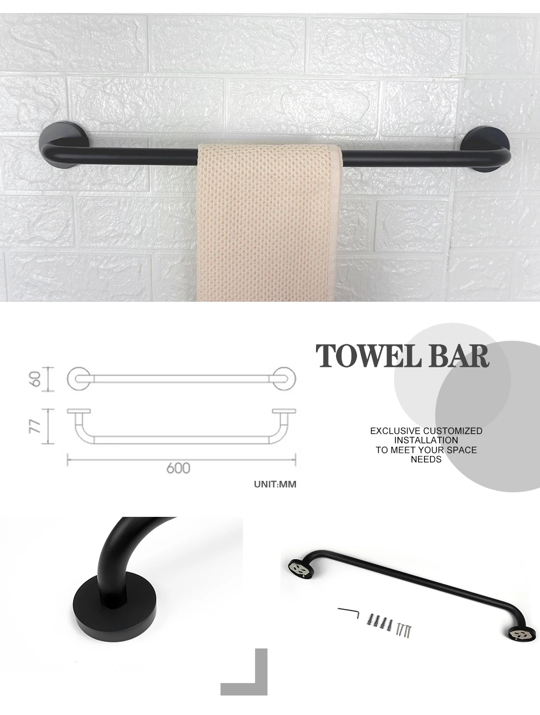 Description Picture 5 of itemBlack Stainless Steel Bath Hardware Towel Ring Rail Rack Tissue Paper Holder Toilet Brush Holder Soap Dish Bathroom Accessories