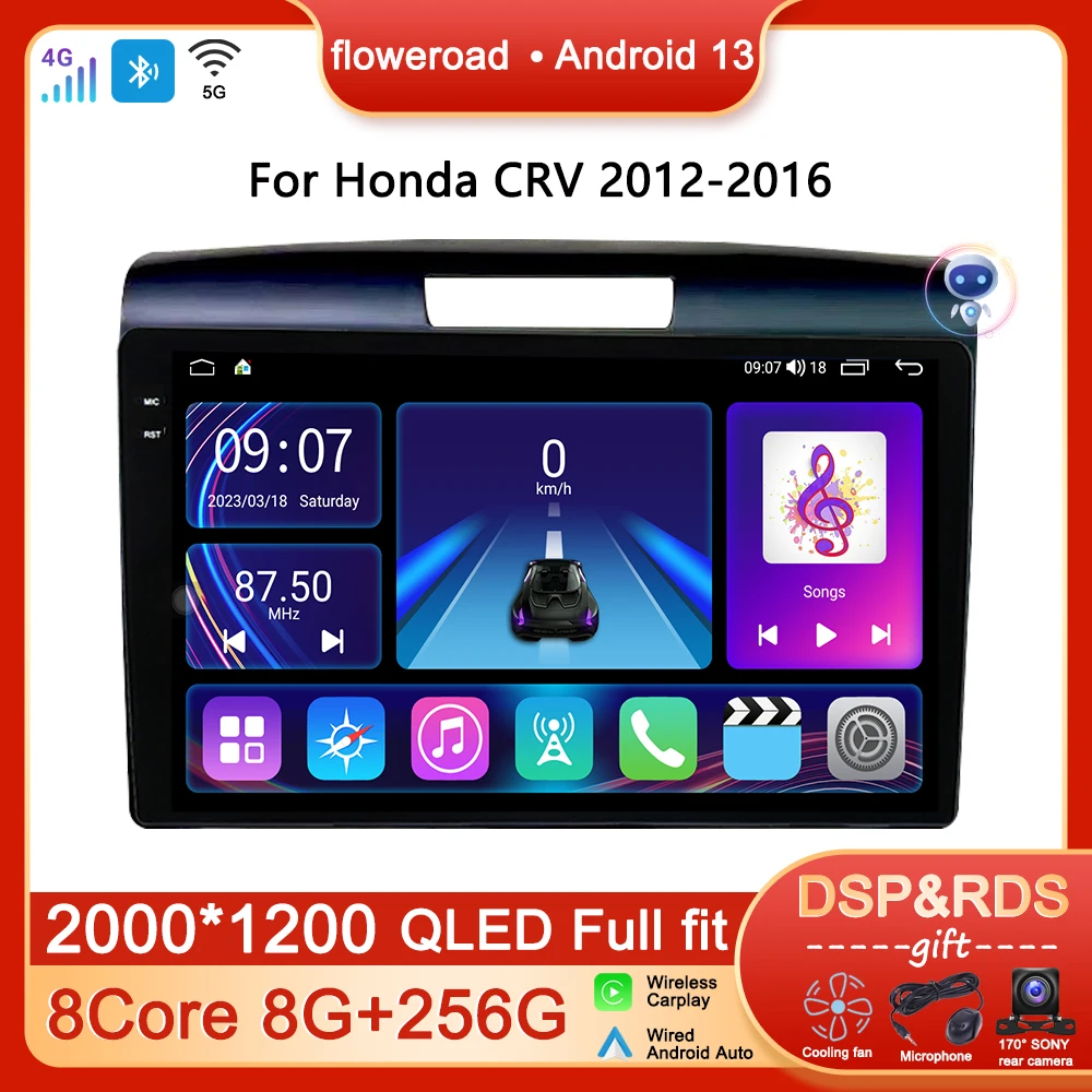 

Stereo 2din Auto Car Radio Multimedia Player Android For Honda CRV 2012-2016 Navigation GPS Apple Carplay Head Unit Bluetooth 4G