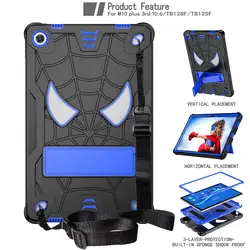 Durable Kids Tablet Case with Silicone and PC Protection - Includes Shoulder Strap for TB128FU XU TB125FU (Black and blue)