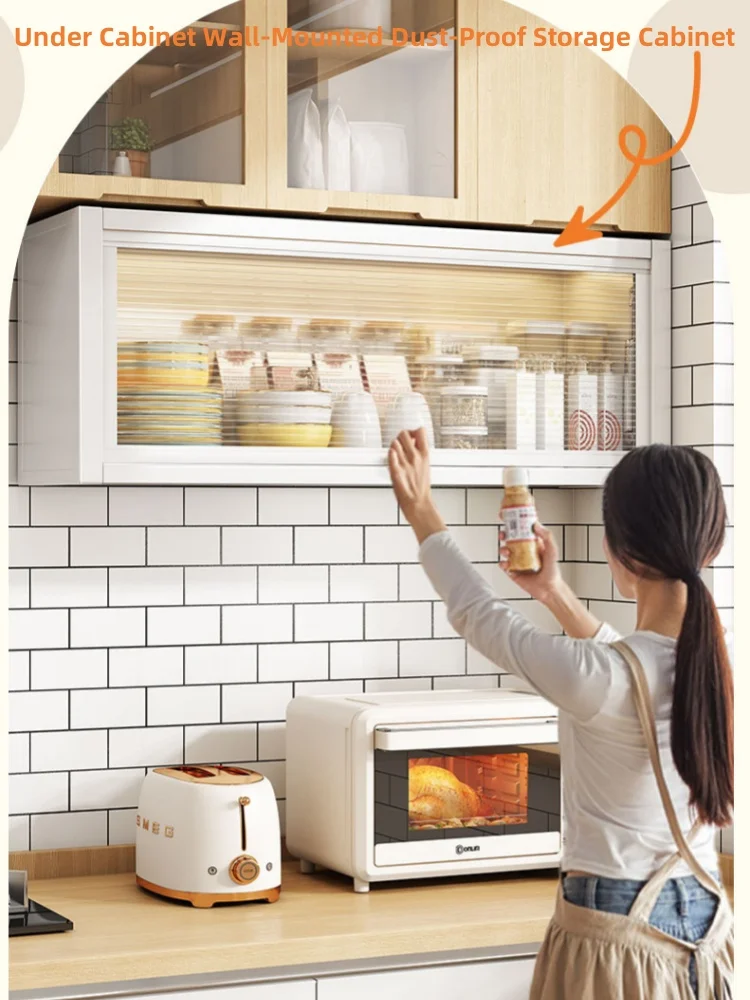 Under Cabinet Wall-Mounted Dust-Proof Storage Cabinet Hydraulic Kitchen No-Drilling Spice Rack Space-Saving Organizer Bathroom
