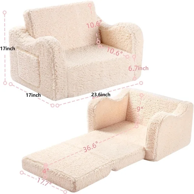 Convertible 2-In-1 Toddler Chair, Dual-Function Soft Sherpa Sofa Folding Chair For Little Ones, Transforms From Sofa To Recliner