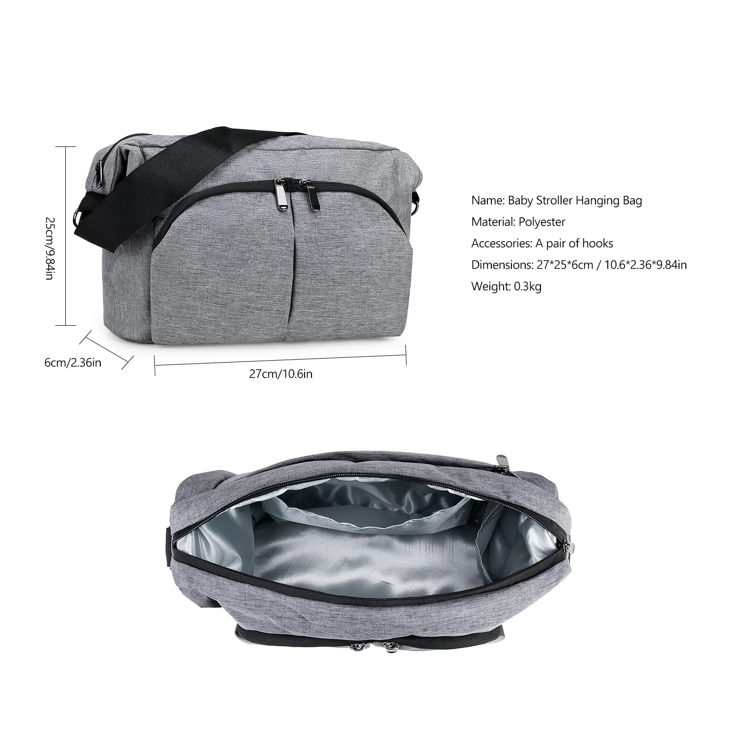 Borsa Portatile Monospalla per Mamme, Borsa Portatile per Passeggino con Coppia di Ganci, Borsa da Viaggio Multifunzionale per Mamma e Bambino - immagine 4