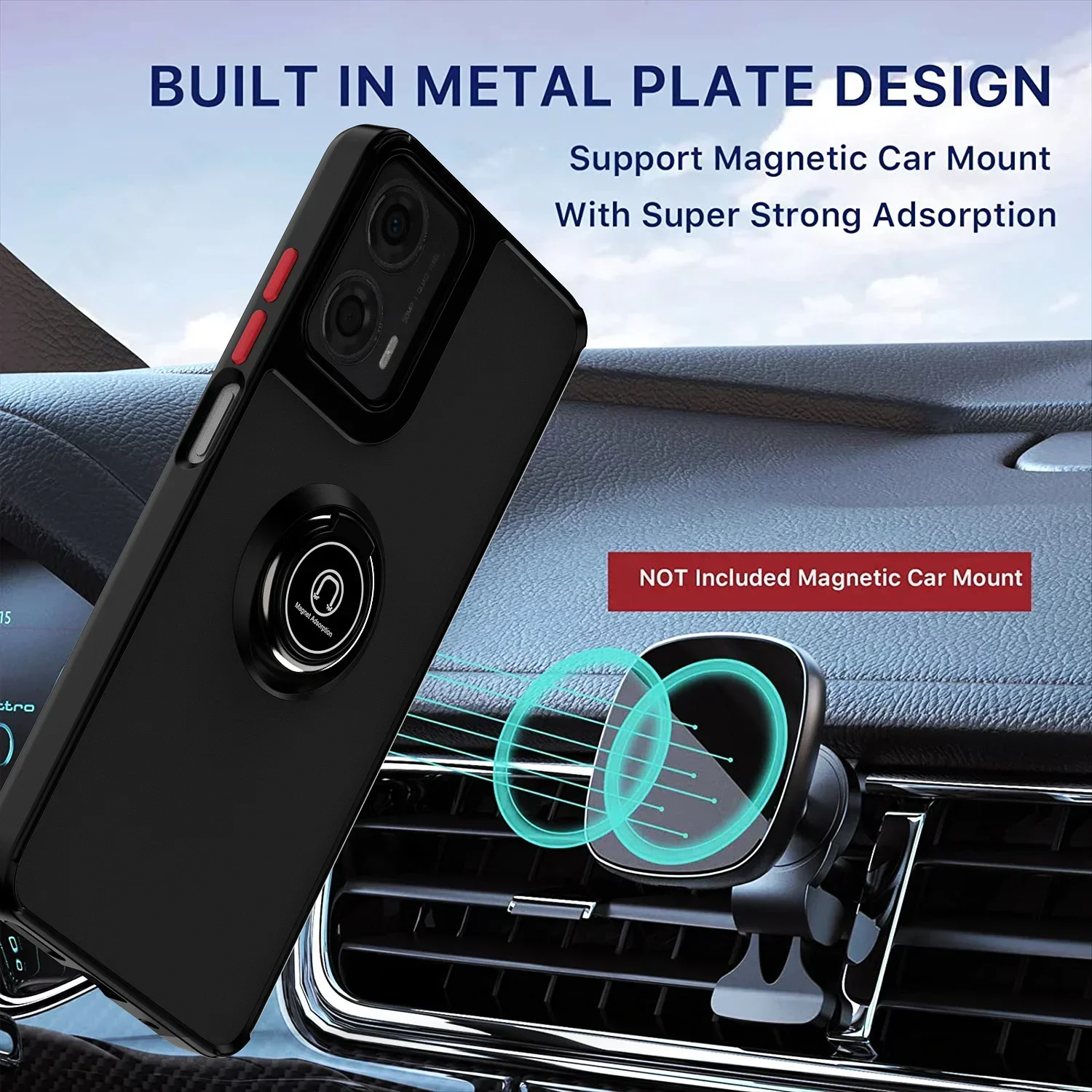 Matte Half Clear Magnetic Ring Stand Armor Case with Holder