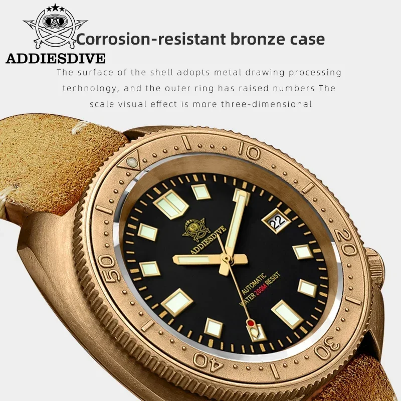 ADDIESDIVE Orologio Subacqueo Uomo 41mm, Quarzo, Impermeabile 200m, Quadrante Luminoso BGW9, Cinturino Rosso Silicone E Data - 4