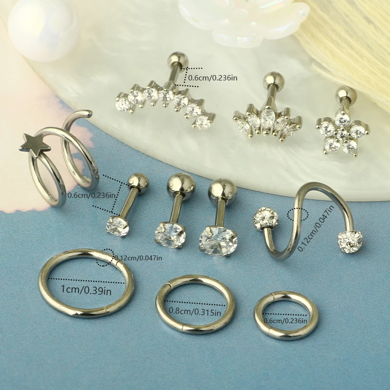 11pcs Stainless Steel Cartilage Earring Set 16G Ear Tragus Piercing Jewelry Helix Earrings Hoop Bulk Stud Ear Rings Pircing