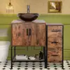 Antique Dark Brown Bathroom Vanity Set with Sink 3 Drawers and Side Cabinet Combo Iron Wood Storage Durable Stylish Design Easy 2