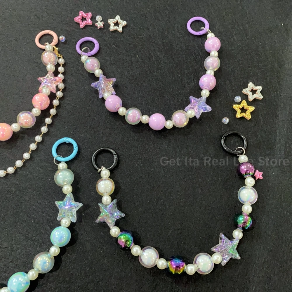 Italife Blue Chain Star Pearls Double Chains Ita bag Accessories Pink DIY Candy Shining Star Chain Anime ItaBag Decoration H335