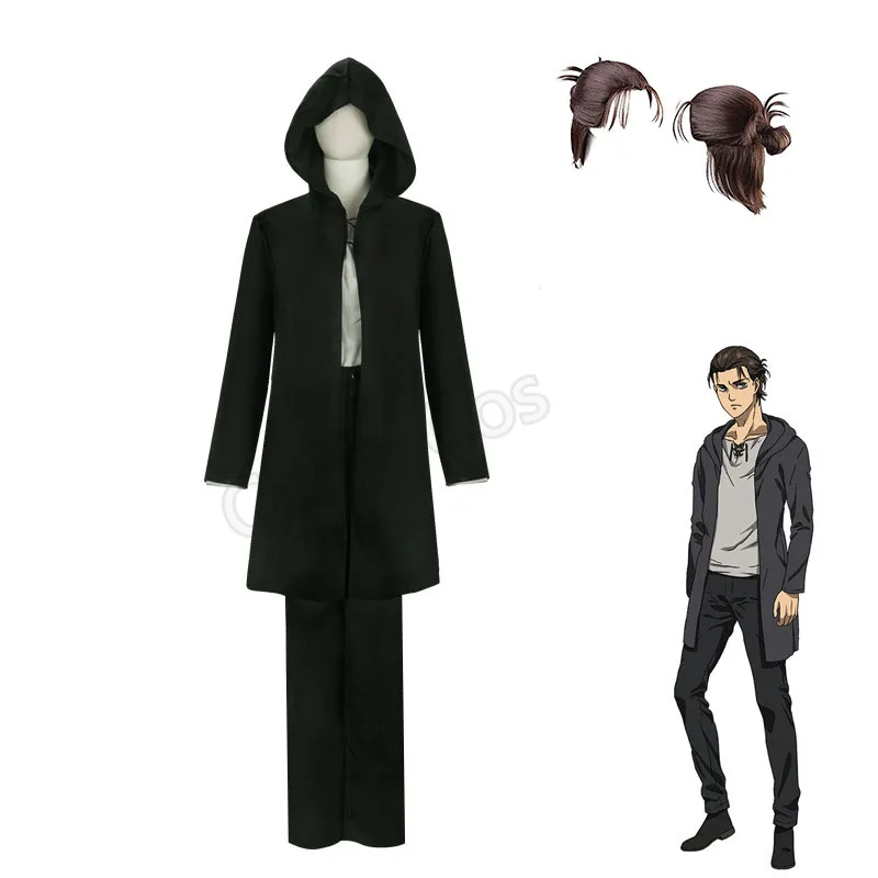 

Anime Attack on Titan 4 Jaeger Eren Cosplay Costume The Final Season Black Coat Pants Full Set Uniform For Adult Halloween Party