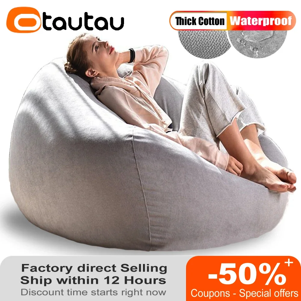 OTAUTAU Thick Waterproof Cotton Bean Bag Cover Without Filler Outdoor Pouf Chair Beanbag Puff Sofa Lounge Recliner Sac DD023