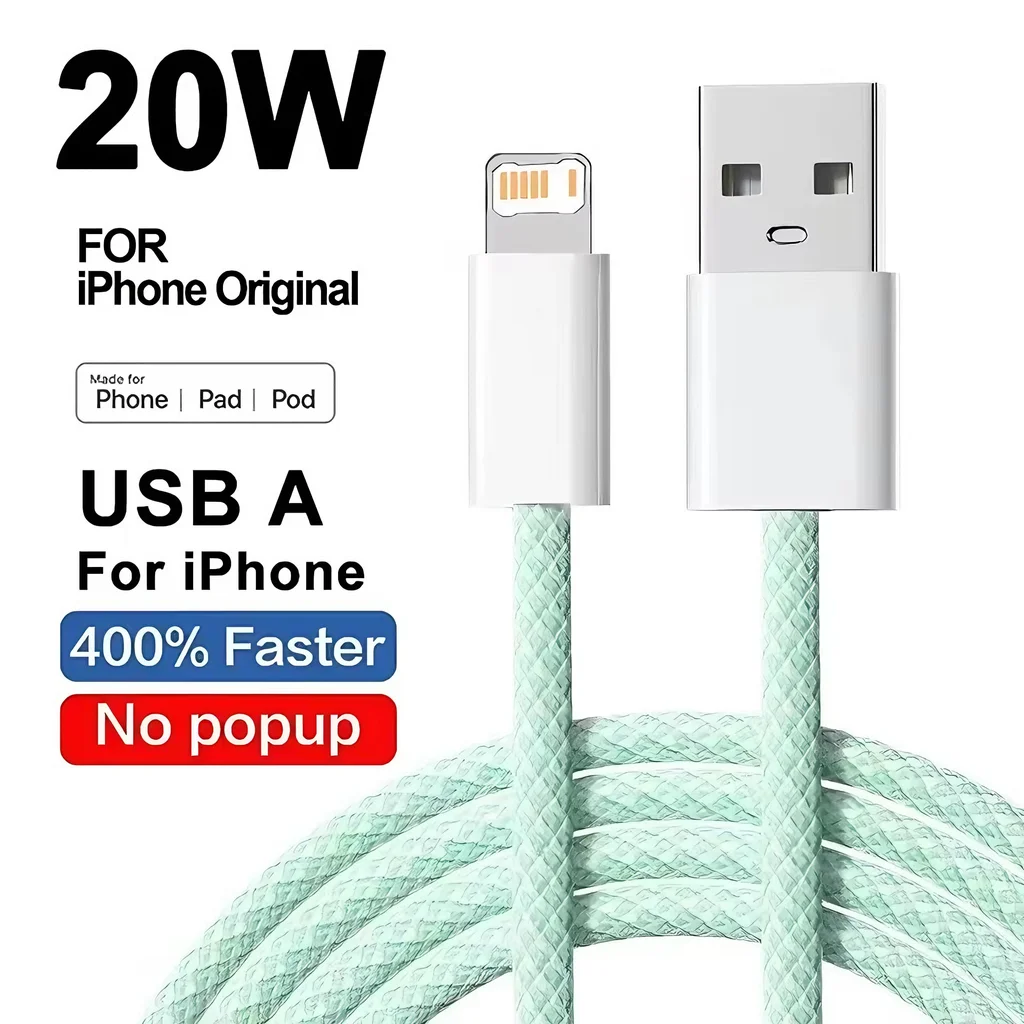 아이폰 11 12 미니 13 14 프로 맥스 X XR XS 6 6S 7 8 플러스 SE용 20W 브레이디드 고속 충전 USB 케이블 1m 2m