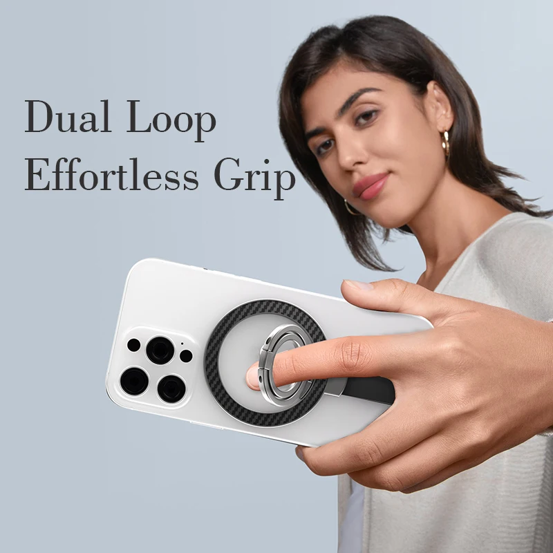 Double-Sided Magnetic Finger Ring Holder with Kickstand