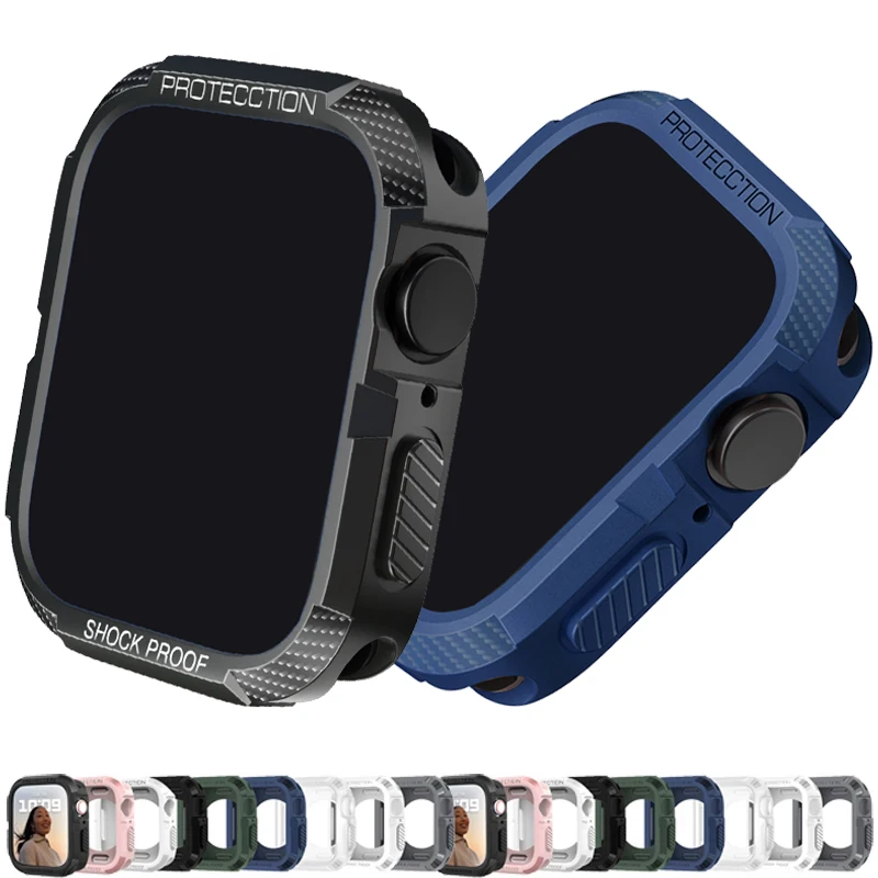 

Rugged Cover for Apple Watch Case 44mm 40mm 45mm 41mm 42mm 38mm TPU Screen Protector Case iWatch series 9 7 8 se 6 5 Accessories