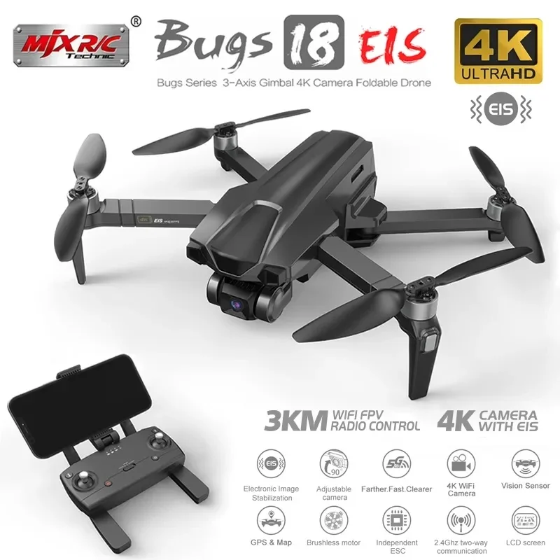 

New Mjx Bugs B18 Pro Gps Rc Drone 3km 4k Professional Hd Dual Eis Camera 3-axis Gimbal 5g Wifi Brushless Foldable Quadcopter Toy