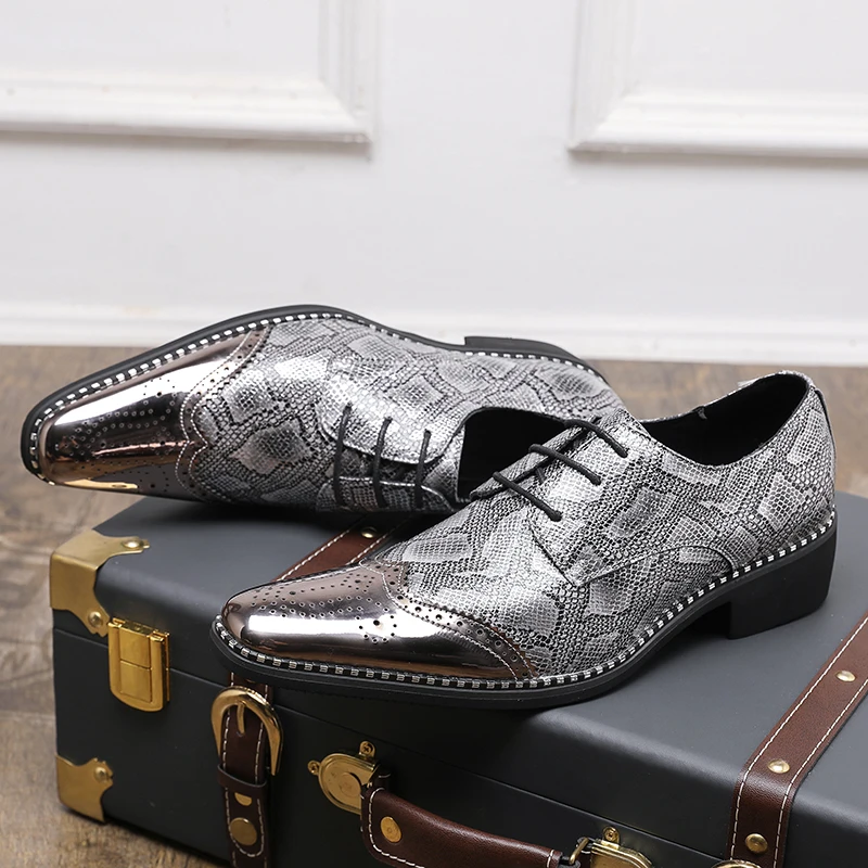 Fashionable Block Shoes Men Pointed Silver Gold Flower Lace Up Business  Classic Printed Formal Shoes Luxury Men Shoes Size 38-46 - AliExpress 322