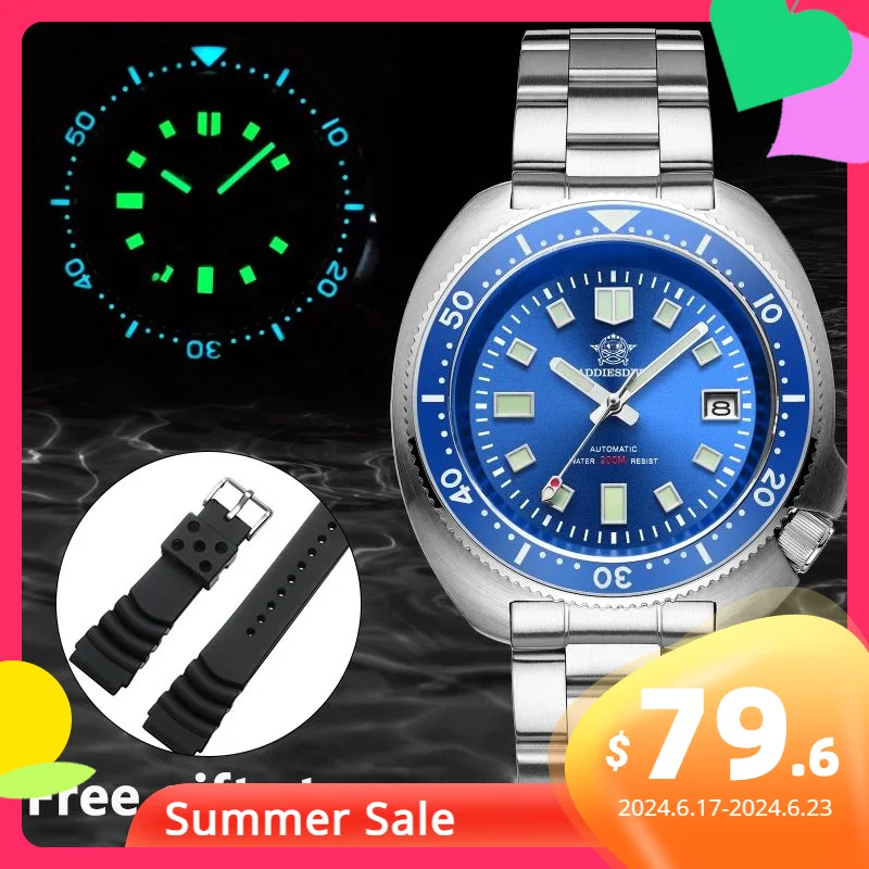 ADDIESDIVE New Mechanical Watch for Men 316L Stainless Steel Luminous Calendar 200m Diving WristWatches Men's Relógio Mecanico