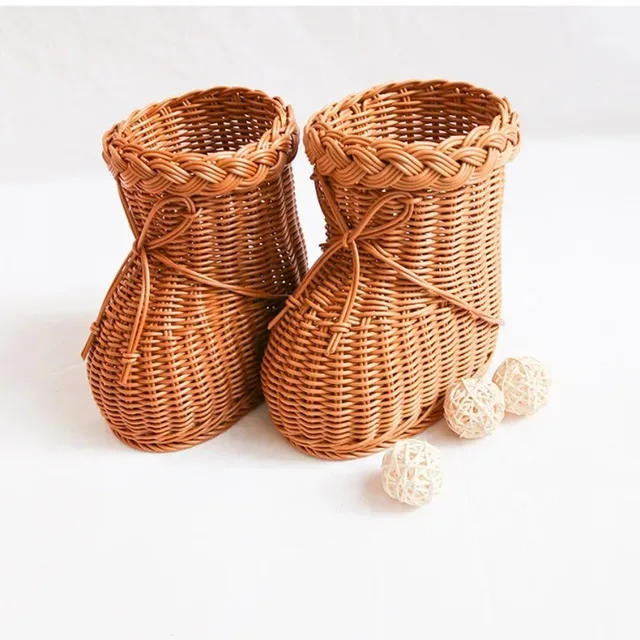 Creative Basket Imitated Rattan Woven Plastic Shoe Shape Storage Home Shop Desktop Decoration Personalized Flower 4