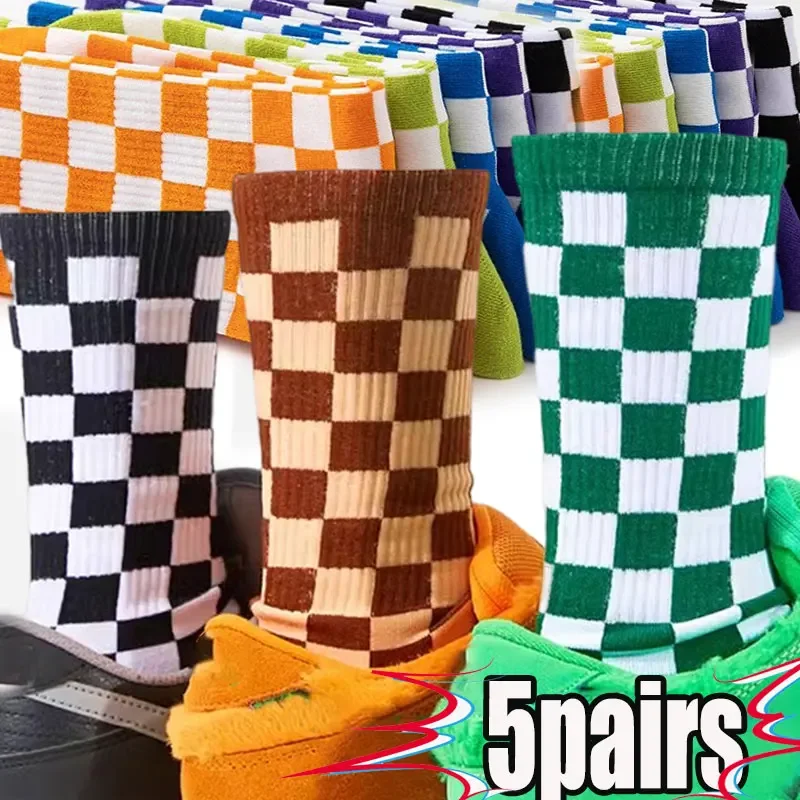 Korea Harajuku Fashion Women Checkerboard Socks Geometric Checkered ...