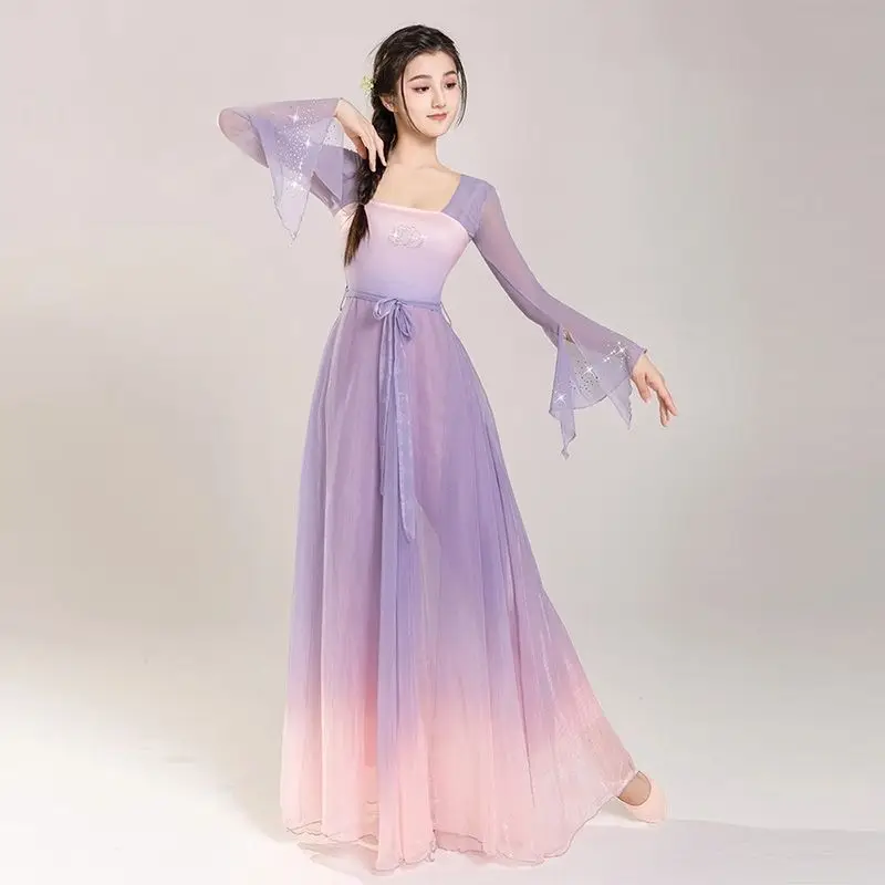 

Chinese Classical Dance Costumes Fairy Like Gradient Dresses Flowing Performance Tops Dance Costumes Large Swing Skirts