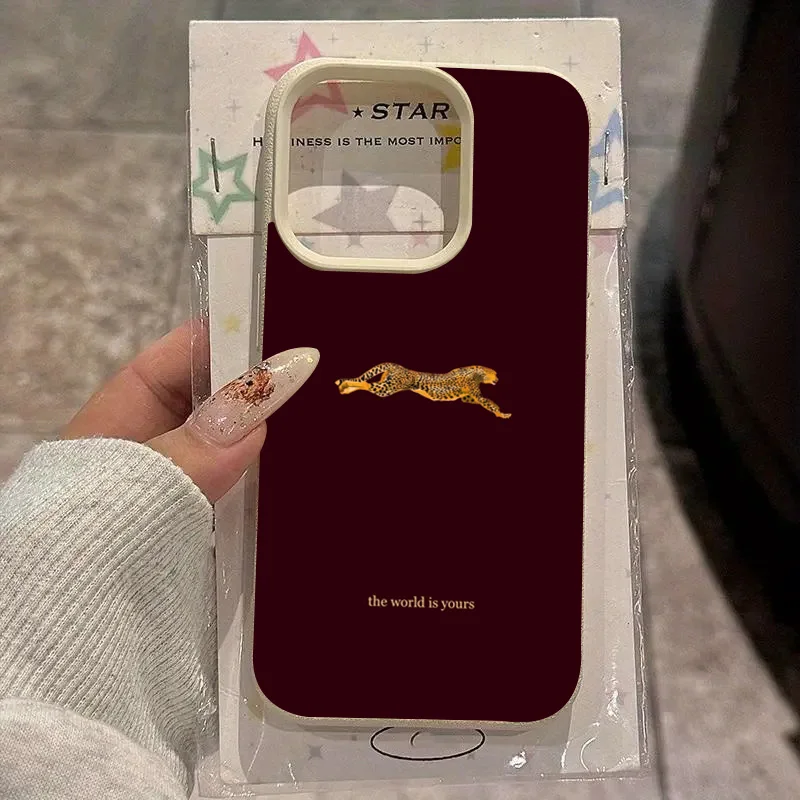 Exquisite Wine Red Leopard Lychee Texture Soft Phone Case