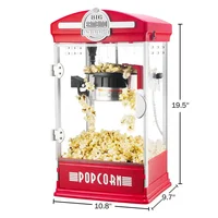Movie Style Retro 4oz Popcorn Maker Stainless Steel Kettle Compact Tabletop Machine Kit Tray Scoop Light Bulb Red Mini Cinema 2