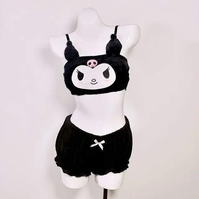 Kuromi dibujos animados Kawaii Otoño Invierno Mymelody Yugui perro Cinnamoroll pijamas ropa interior sujetador pequeño diablo creativo Sexy ropa de casa