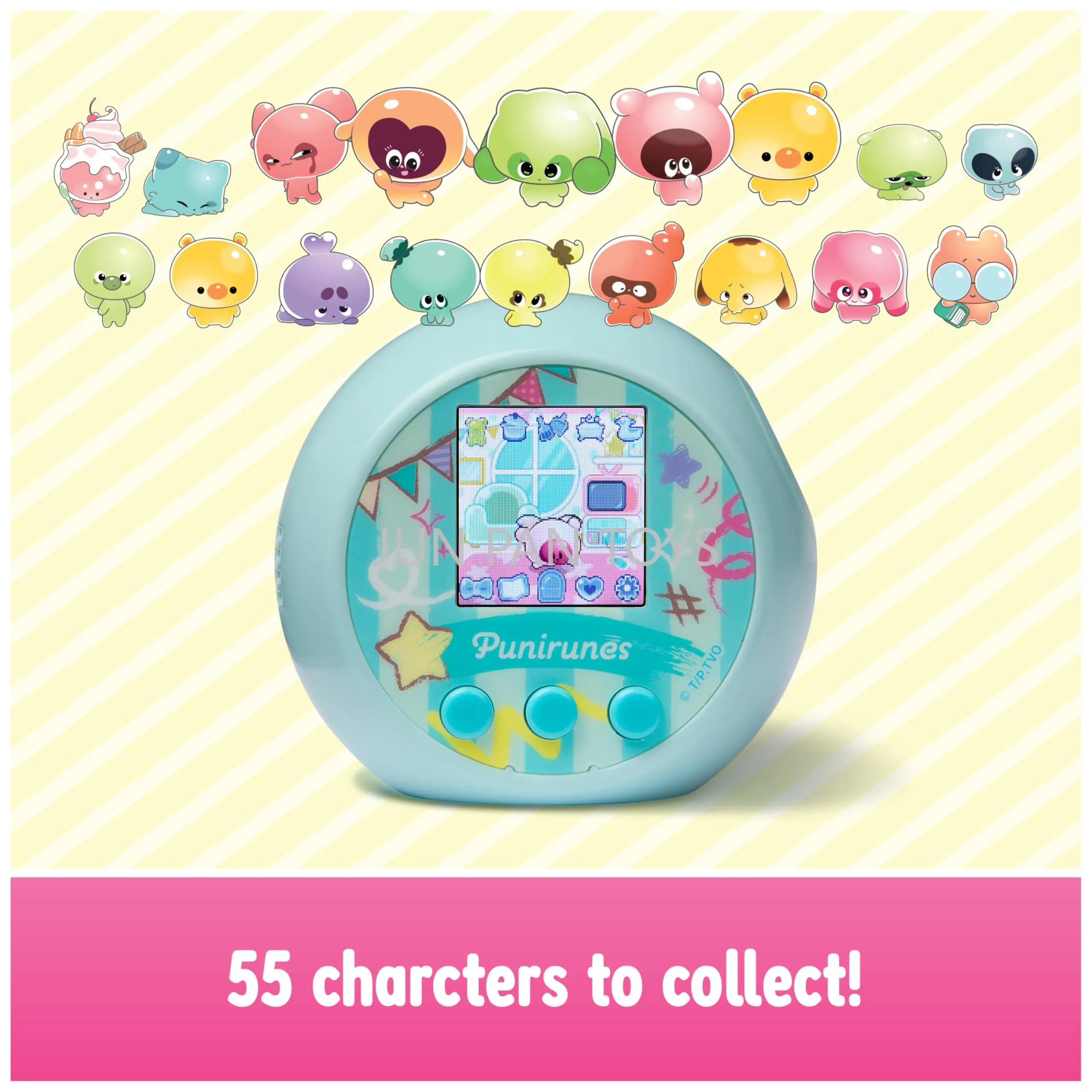 Punirunes Interactive Digital Toy with 55 Squishy Characters Inside Reacts To Touch Full-Color Display Children Toy for Girl Boy 5