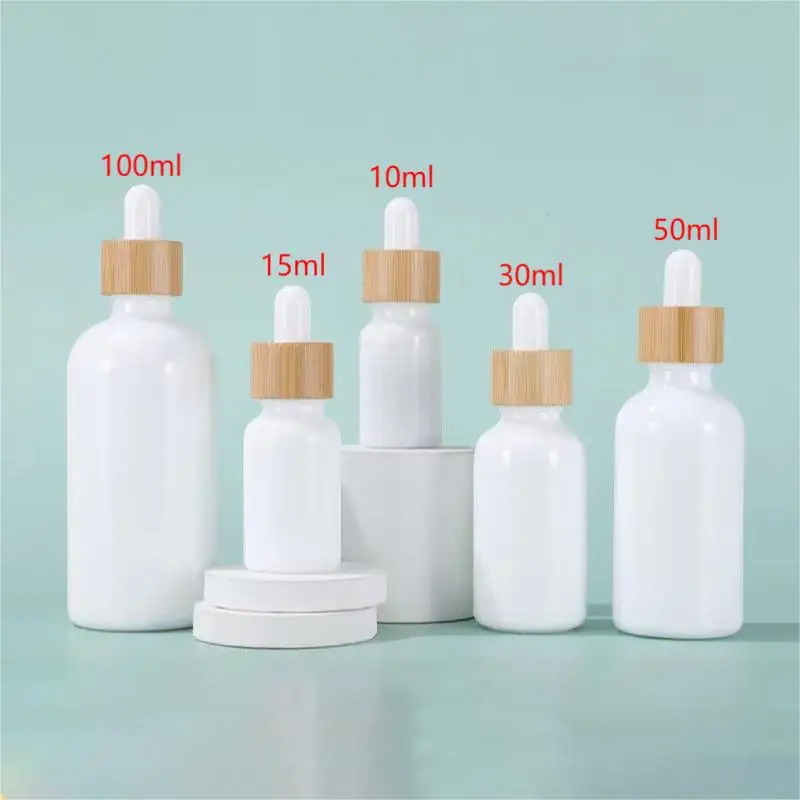 

Пустая белая фарфоровая керамическая многоразовая Сыворотка для косметики, стеклянная бутылка-капельница с бамбуковым колпачком, жидкость для контроллера, от 10 мл до 100 мл