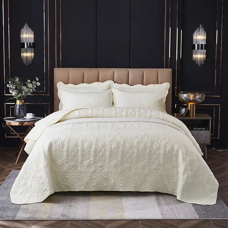 High-grade White Embossing Cotton Single Double Plaid Quilts Bed Cover Blanket Quilting Quilt Bed Sheet linen Bedspreads #sw