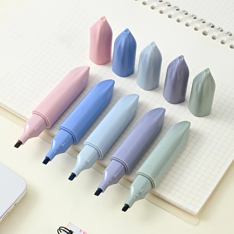 4pcs/set Cute Fresh Color Marker Pens Solid Soft Brush Tip Highlighter Fluorescent Pen Kawaii Drawing Painting Liner Stationery