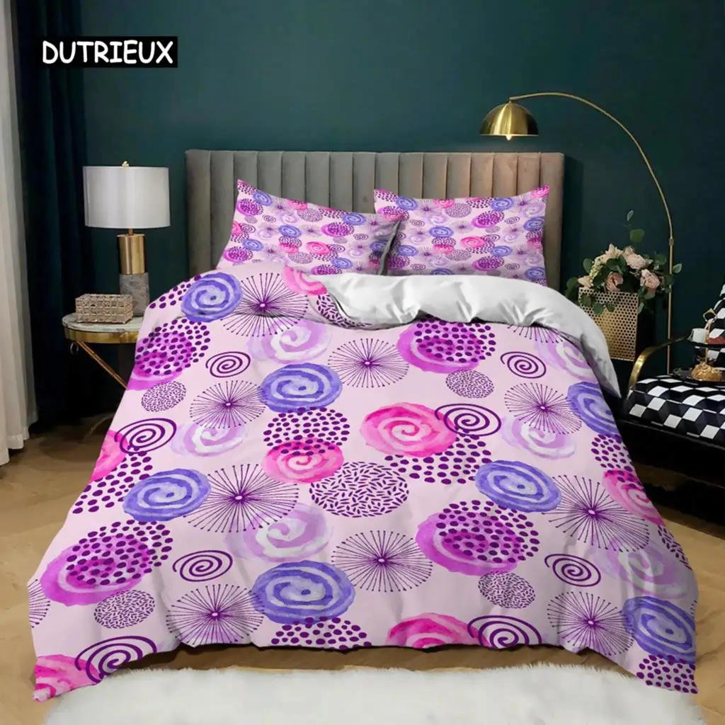 

Комплект постельного белья из микрофибры, пододеяльник с круглым пододеяльником в разноцветный горошек, с розовыми, серыми, фиолетовыми кругами, для подростков и взрослых