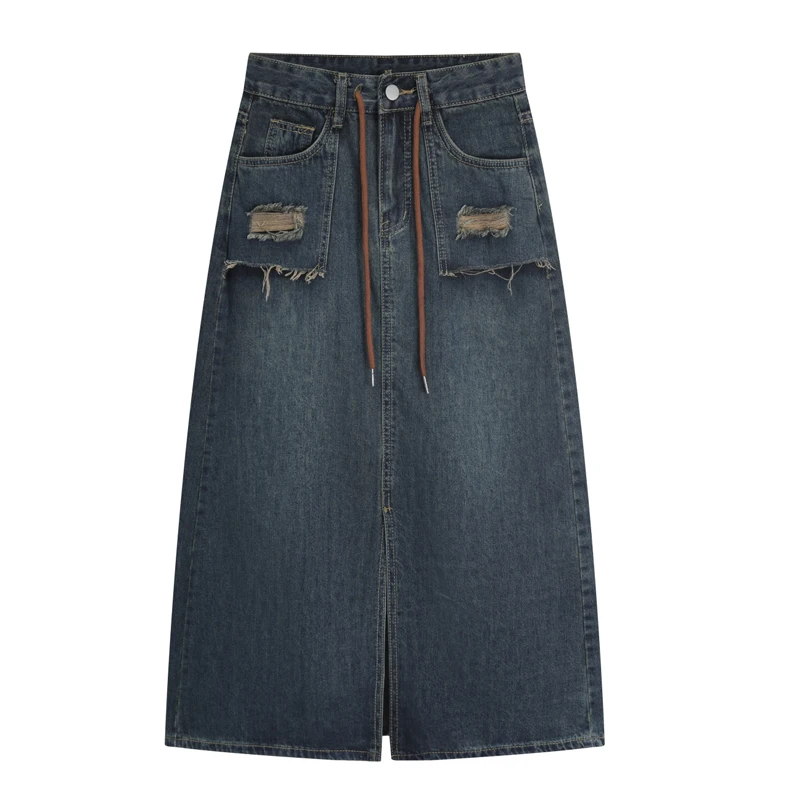 

Women's Denim Skirt A-line High Waist Retro OL Long Style
