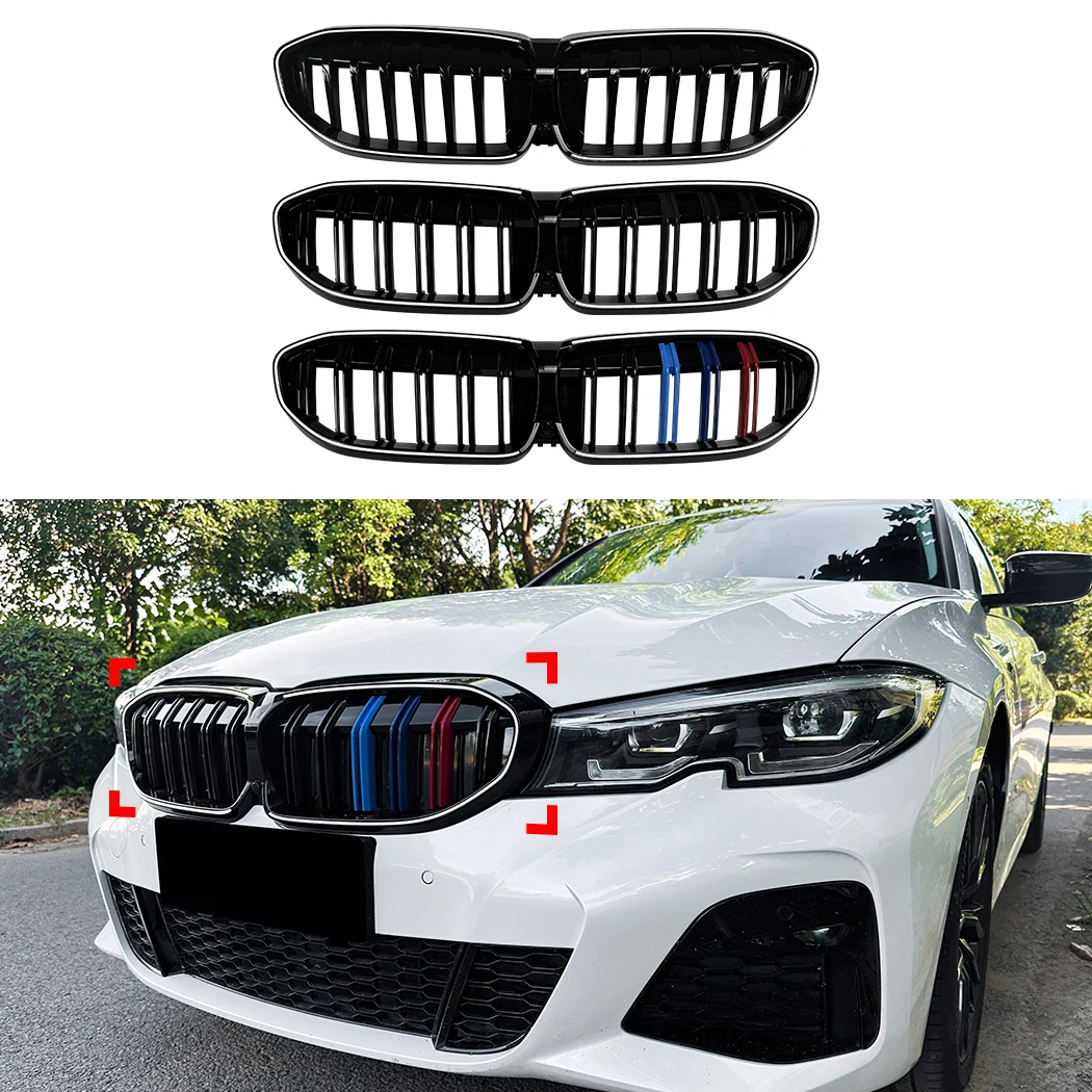 BMW 3 시리즈 G20 G21 2019-2022 교체용 광택 블랙 그릴용 라이트 프론트 범퍼 키드니 그릴 레이싱 그릴