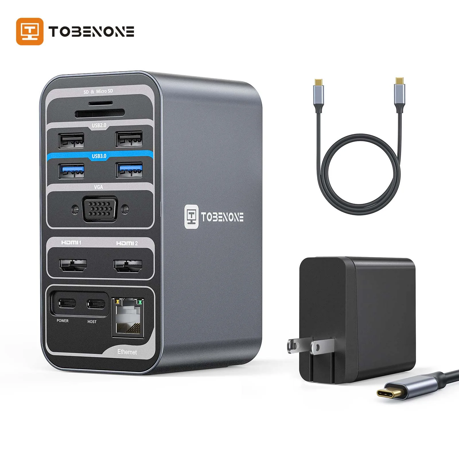 Docking Station Usb C Doppio Monitor Con 2 Alimentatore Hdmi 65W Hub Ethernet Vga Sd/Tf Per Lenovo Hp Dell