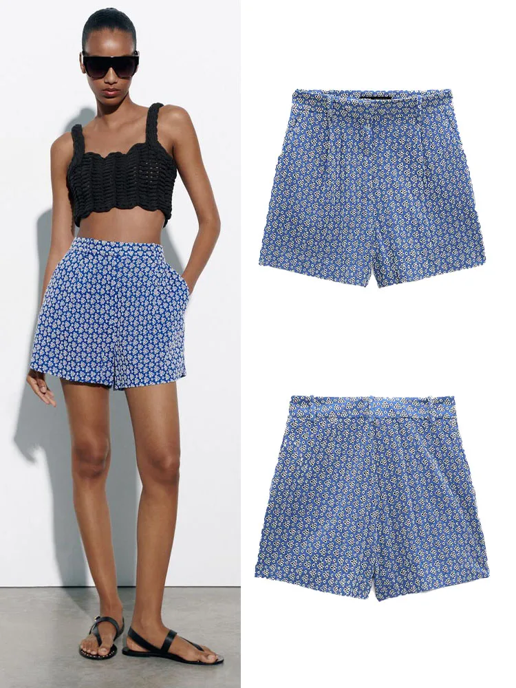 

2023 summer new women's retro blue embroidery anti-light culottes women's a-line high waist slimming skirt