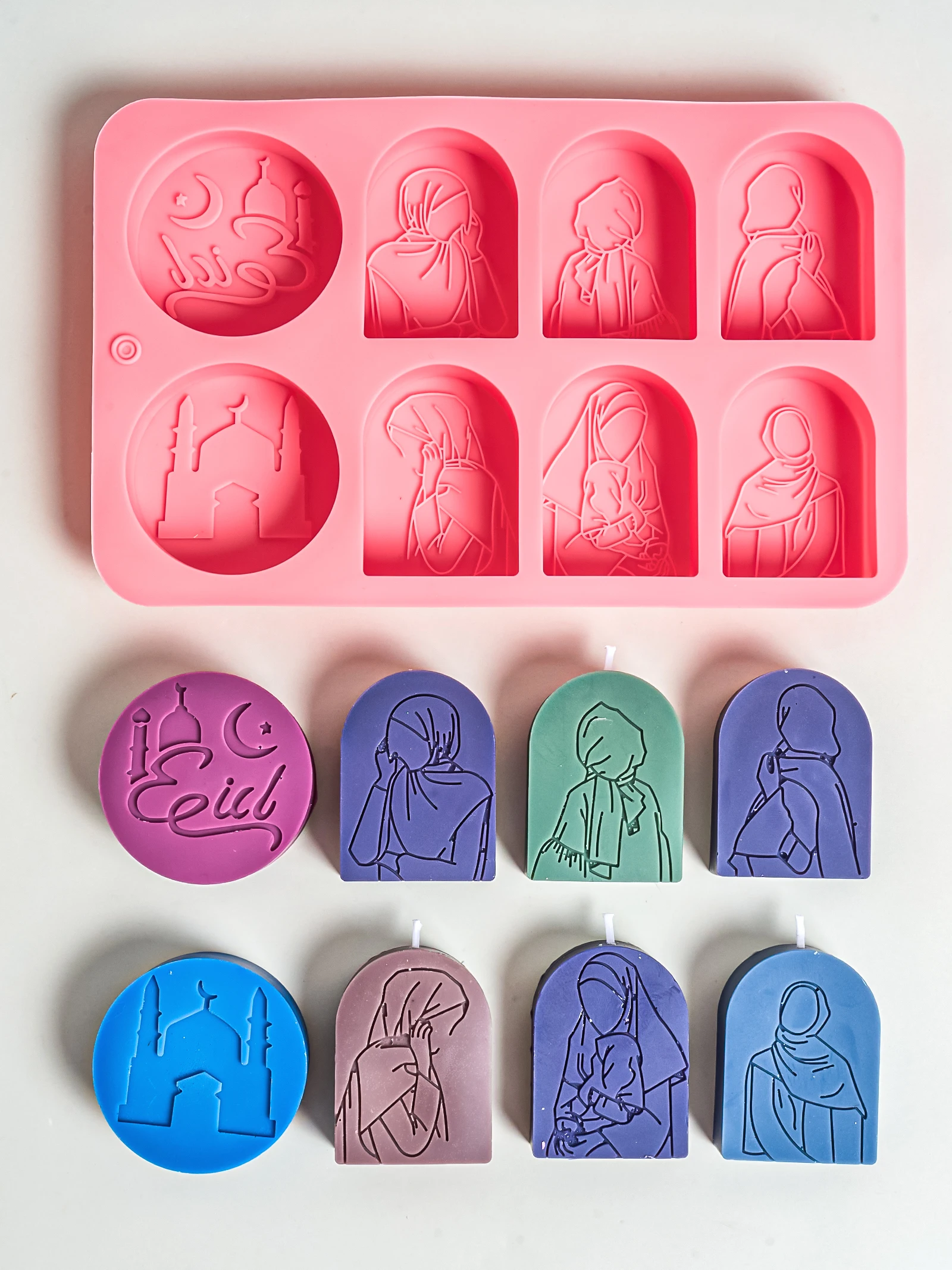 8 Hole Ramadan Silicone Soap Mold Eid Mubarak Abstract Portrait Candle Making Supplies DIY Aroma Gypsum Casting Molds Home Decor
