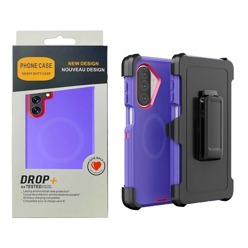 3IN1 Rugged Shockproof Defender Case with Rotatable Belt Clip and MagSafe Compatibility