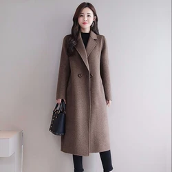 Leiouna Long Single Button Thicked Fashion Office Woolen Winter Overcoat Wool Blends Large Fashion OverSize Woman Coat