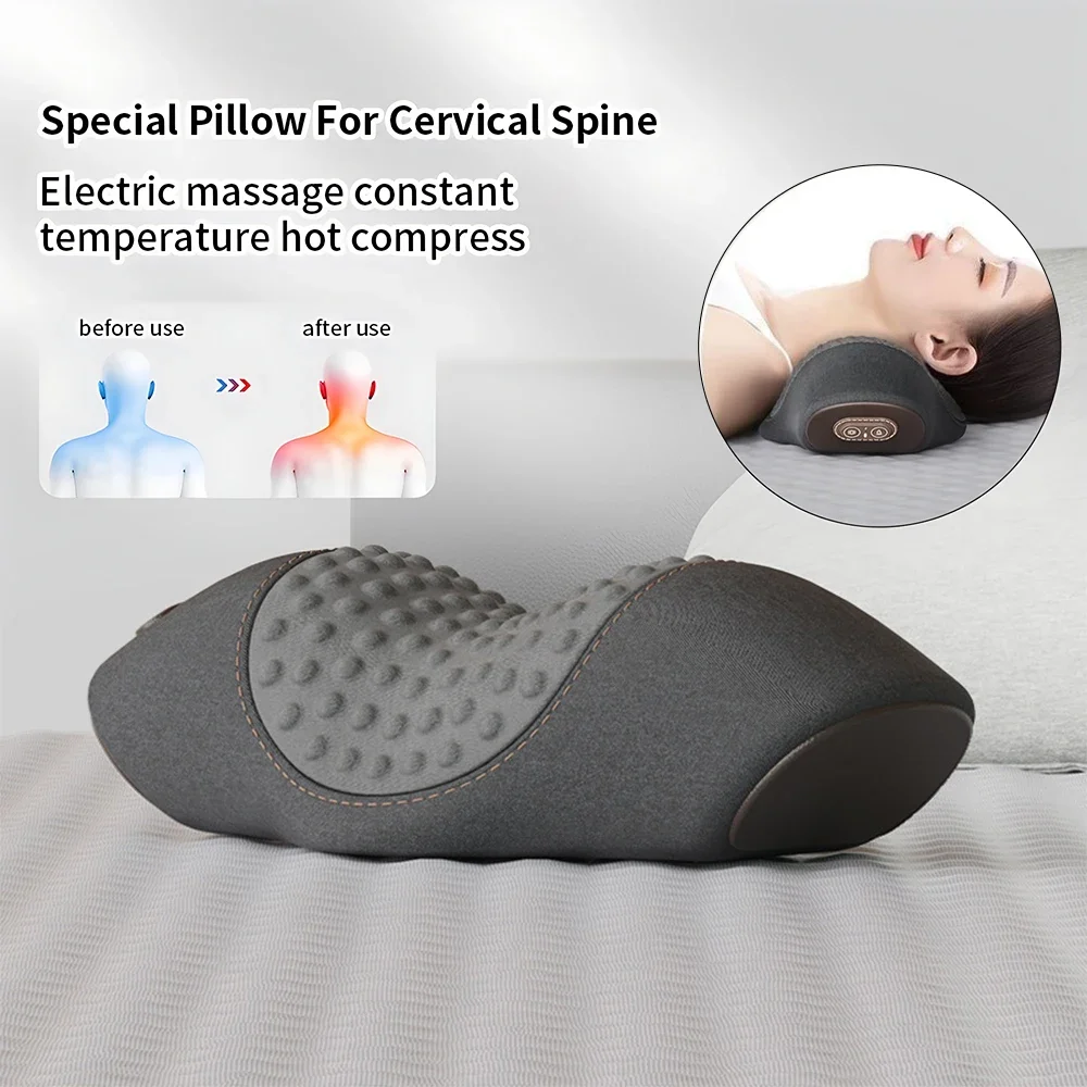 Neck Massager Heating Vibration Electric Cervical Massager Pillow Back Traction Relax Sleeping Memory Foam Pillow Health Care leisure lying pillow massage pillow massage therapy health care pillow