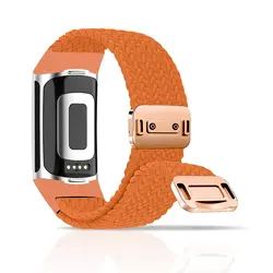 Braided Rainbow Color Band with Magnetic Quick Release Buckle - Fitbit Charge 5 6 (Orange)