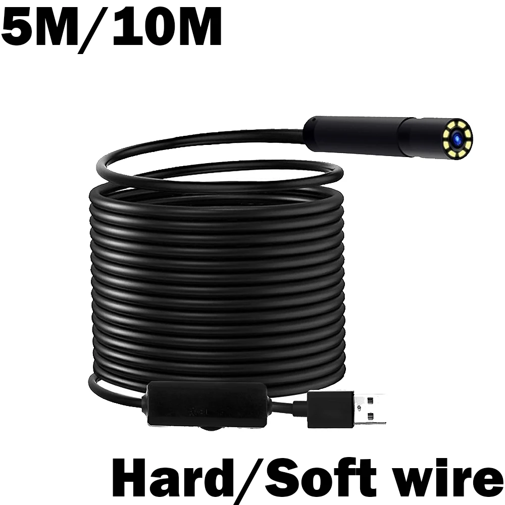 Industrial Endoscope Borescope Inspection Camera 5/10m HD 1280*720 Built-in 8pcs LEDs 8mm Lens IP67 Waterproof USB Endoscope inspection camera,mini endoscope camera