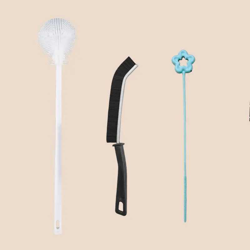 Silicone Long-Handled Folding Cup and Bottle Cleaning Brush - White
