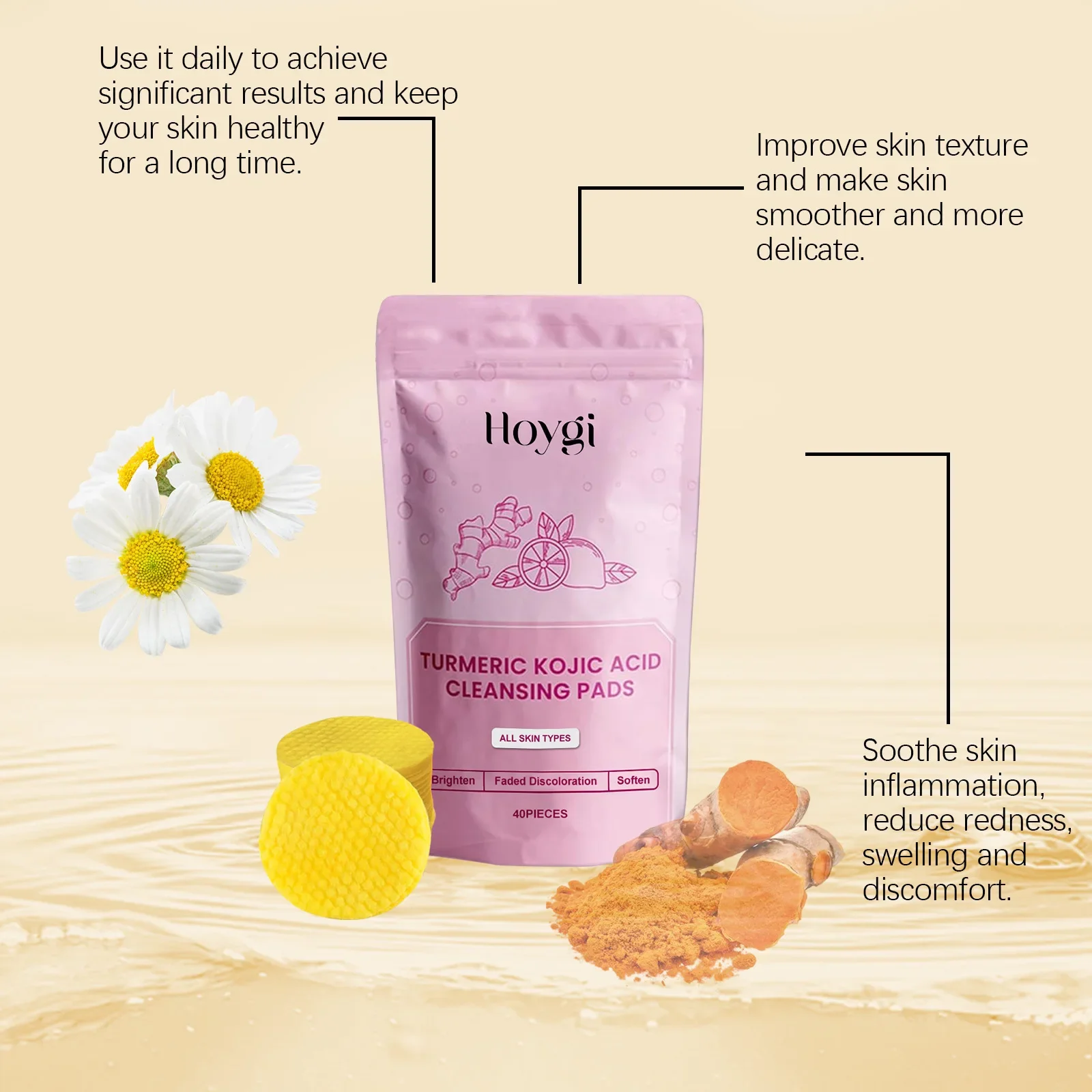 Turmeric Kojic Acid Cleansing Pads Daily Pores Cleaning Makeup Dead Skin Removal Oil Control Nourish Exfoliating Facial Sponge 6