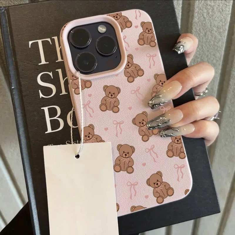 Adorable Bow Bear Pattern Soft Phone Case - Enhanced Protection Cover