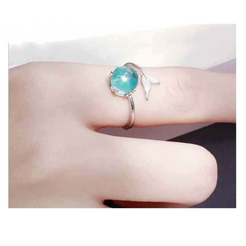 Fashion Mermaid Tail Opening Adjustable Ring for Women Vintage Luxury Fish Tail Crystal Ring Jewelry Accessories Anéis De Prata