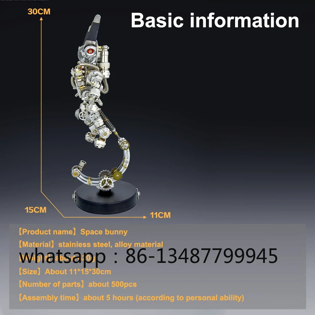 3D DIY Assembly Metal Mechanical Aerospace Rabbit with Lights & Stand Model Sci-fi Punk Toy Set (500CS)