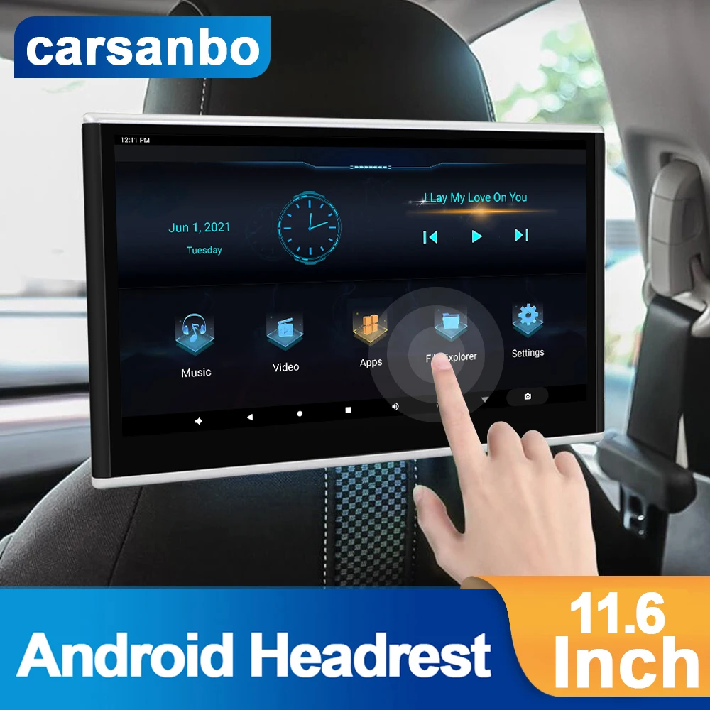 Carsanbo Car Android Display 11.6 Inch Headrest 4k Mp5 Monitors Silver